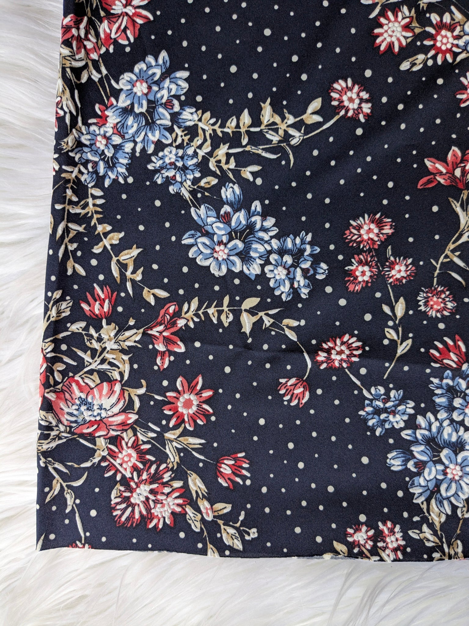 Red & Blue Floral on Navy DTY w/ Embossed Puff | By the Half Yard