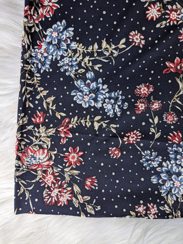 Red & Blue Floral on Navy DTY w/ Embossed Puff | By the Half Yard