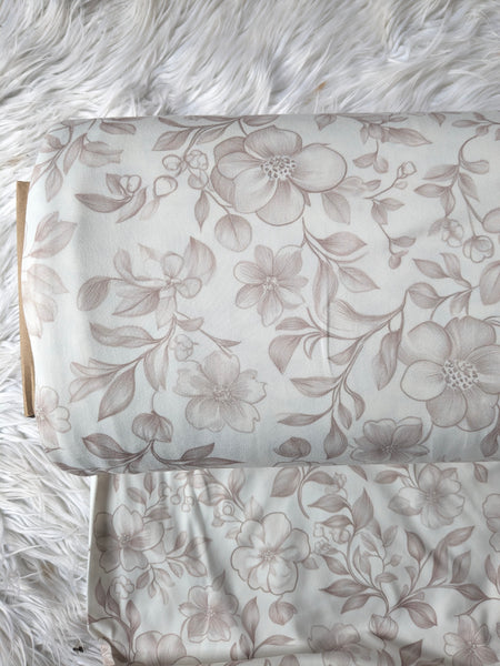Soft Brown Magnolia Floral| Double Brushed Poly|By the Half Yard