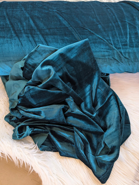 Teal Blue Stretch Velvet|Solids |By the Half Yard