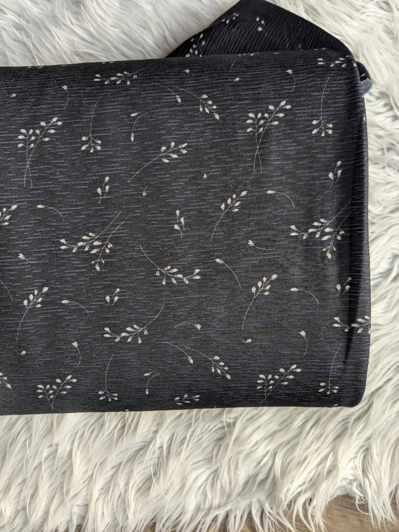 Sprigs on Black Heathered Rebecca Knit • 54" wide| By the Half Yard