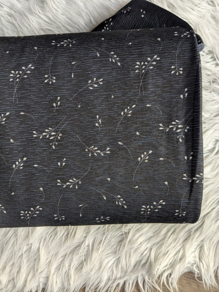 Sprigs on Black Heathered Rebecca Knit • 54" wide| By the Half Yard