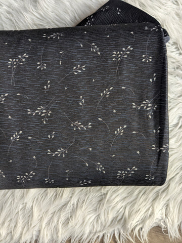 Sprigs on Black Heathered Rebecca Knit • 54" wide| By the Half Yard
