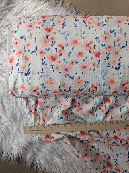 Blue & Coral Lottie Floral | Swiss Dot Knit |By the Half Yard