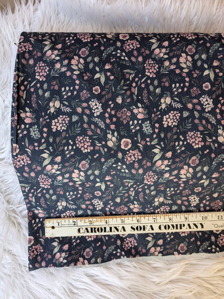 Mauve Floral on Navy |Crinkle Cremé Polyester|By the Half Yard