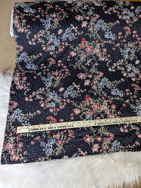 Red & Blue Floral on Navy DTY w/ Embossed Puff | By the Half Yard