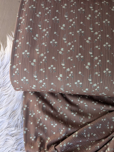 Custom Print| Petite Blooms on Butterscotch | Unbrushed Variegated Rib Knit|By the Half Yard