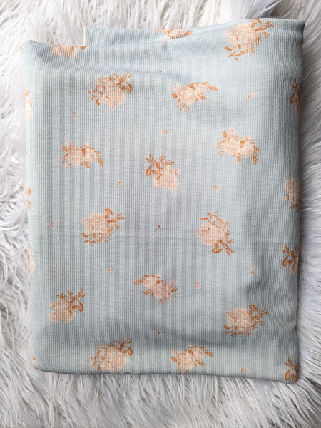 Loretta Floral in Soft Blue| Pebblestone Knit|By the Half Yard