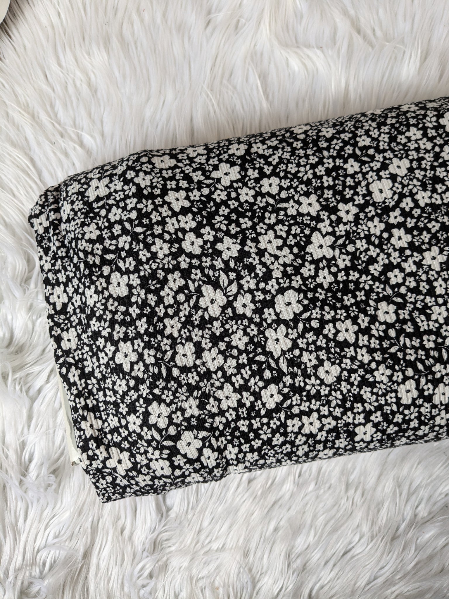 Black Mini Floral|Yummy Rib Knit|By the Half Yard