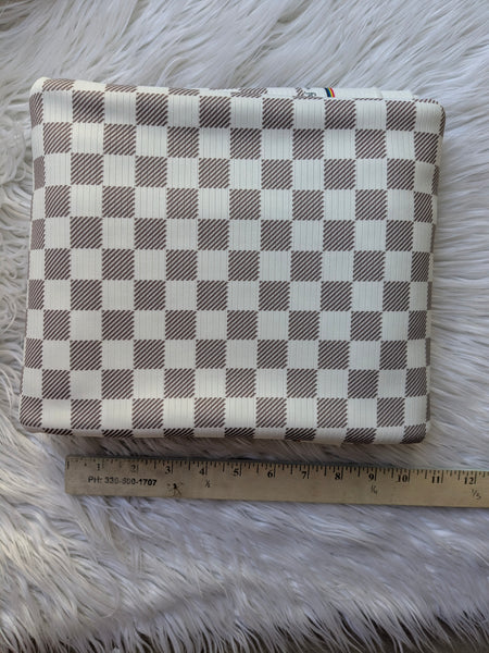 Custom Print| Brown Checkers | Flat Rib Knit |By the Half Yard