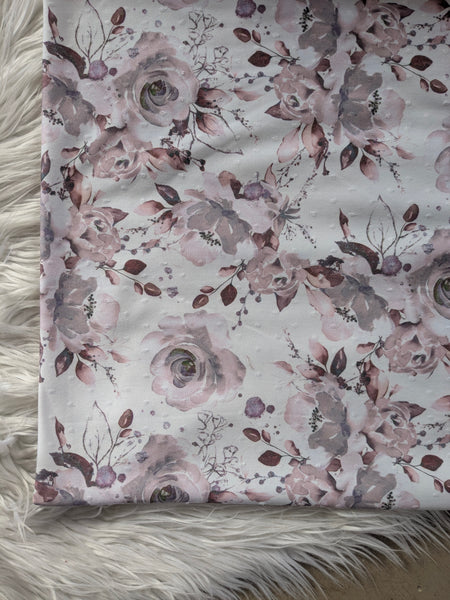 Mauve Roses | Swiss Dot Poly Knit |By the Half Yard