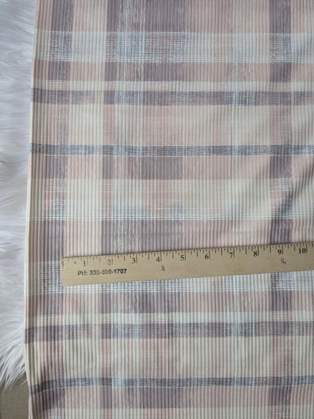 Distressed Neutral Plaid |Unbrushed Rib Knit|By the Half Yard