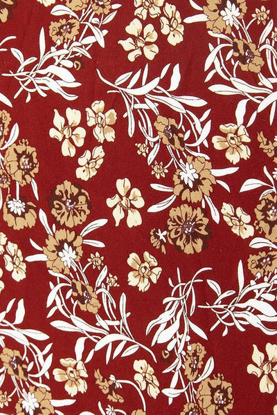 Red with Taupe Floral Rayon Challis | 54/56" wide|By the Half Yard