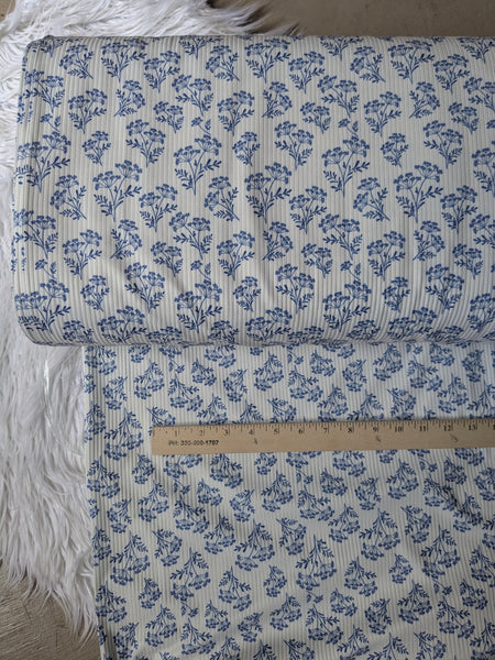 Custom Print |Summer Blue Bouquet|Unbrushed Rib Knit|By the Half Yard