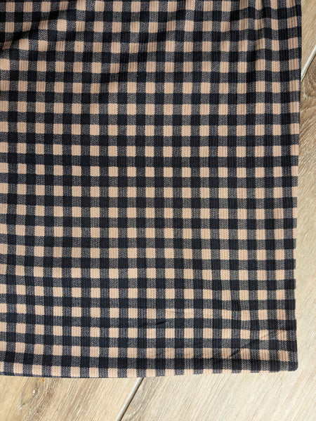 Black Gingham on Mocha| Yummy Rib Knit|By the Half Yard