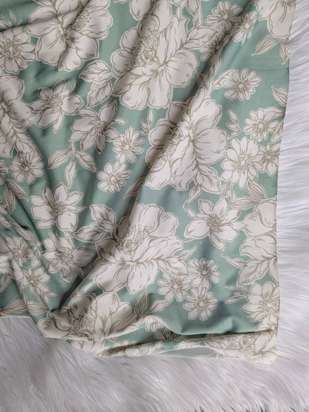 Large Stencil Floral Seafoam Green DTY | By the Half Yard