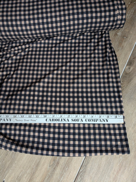 Black Gingham on Mocha| Yummy Rib Knit|By the Half Yard