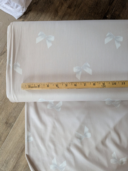 Custom Print | Ribbons on Light Taupe |Unbrushed Rib Knit|By the Half Yard