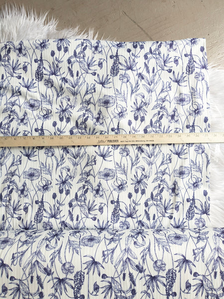 Custom Print |Summer Navy Chinoiserie Stems| Unbrushed Rib Knit|By the Half Yard