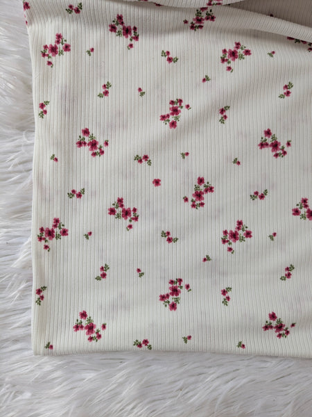 Deep Pink Petite Bouquet| Yummy Rib Knit|By the Half Yard