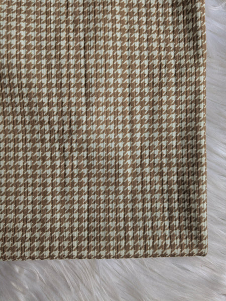 Custom Print |Caramel Petite Houndstooth| Unbrushed Variegated Rib Knit|By the Half Yard