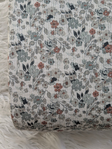 Vintage Green & Salmon Floral| Pointelle Rib Knit|By the Half Yard
