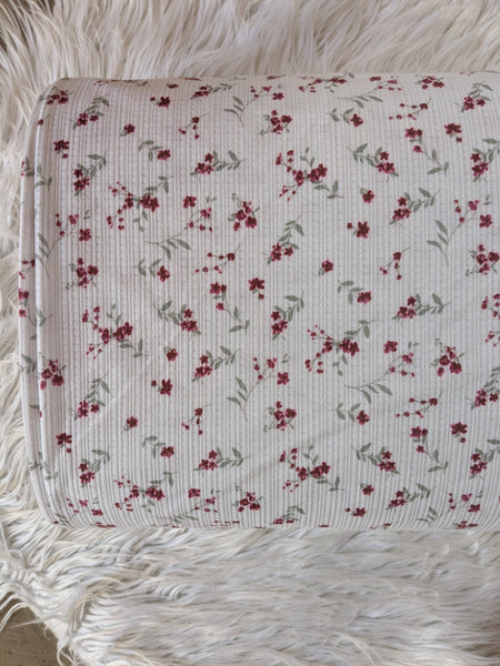 Burgundy Petite Sprigs | Pointelle Rib Knit|By the Half Yard