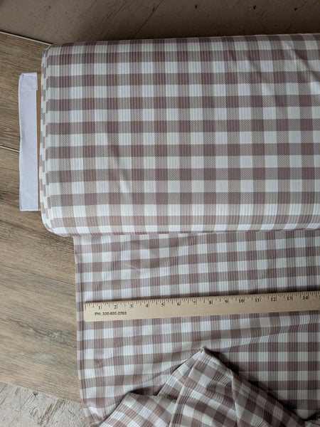 Custom Print| Taupe Gingham Medium Plaid | Unbrushed Rib Knit|By the Half Yard