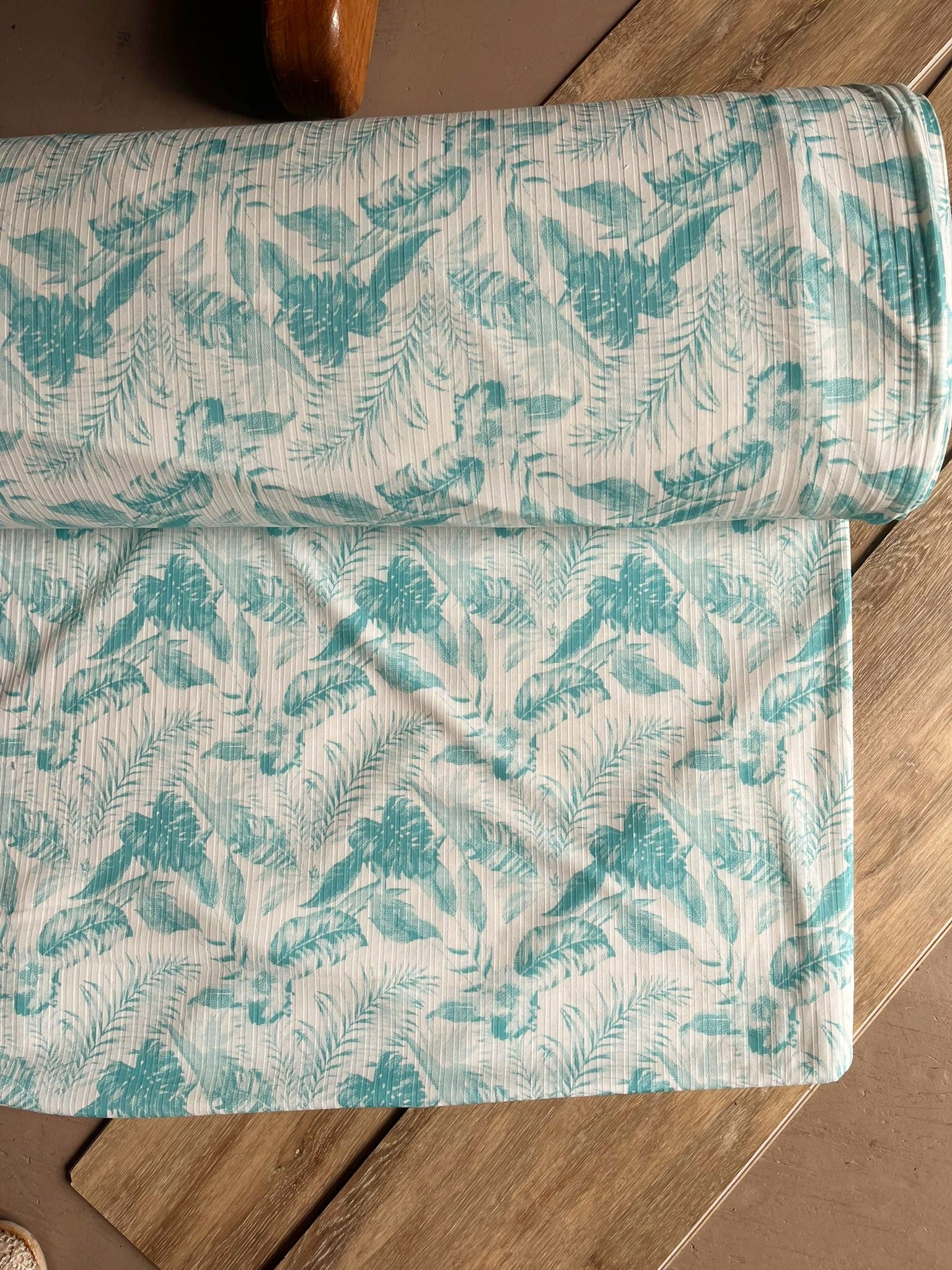 Aqua Tropical Print |Soft Rib Knit|By the Half Yard