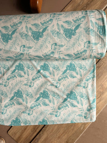 Aqua Tropical Print |Soft Rib Knit|By the Half Yard