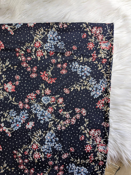Red & Blue Floral on Navy DTY w/ Embossed Puff | By the Half Yard