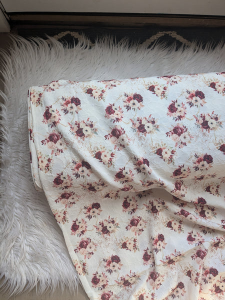 Burgundy Gold Bouquet|Embossed Jacquard Poly | By the Half Yard