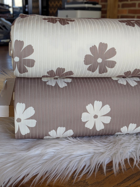 Exclusive Design| Large Daisy on Mocha  |Unbrushed Wide Rib Knit|By the Half Yard