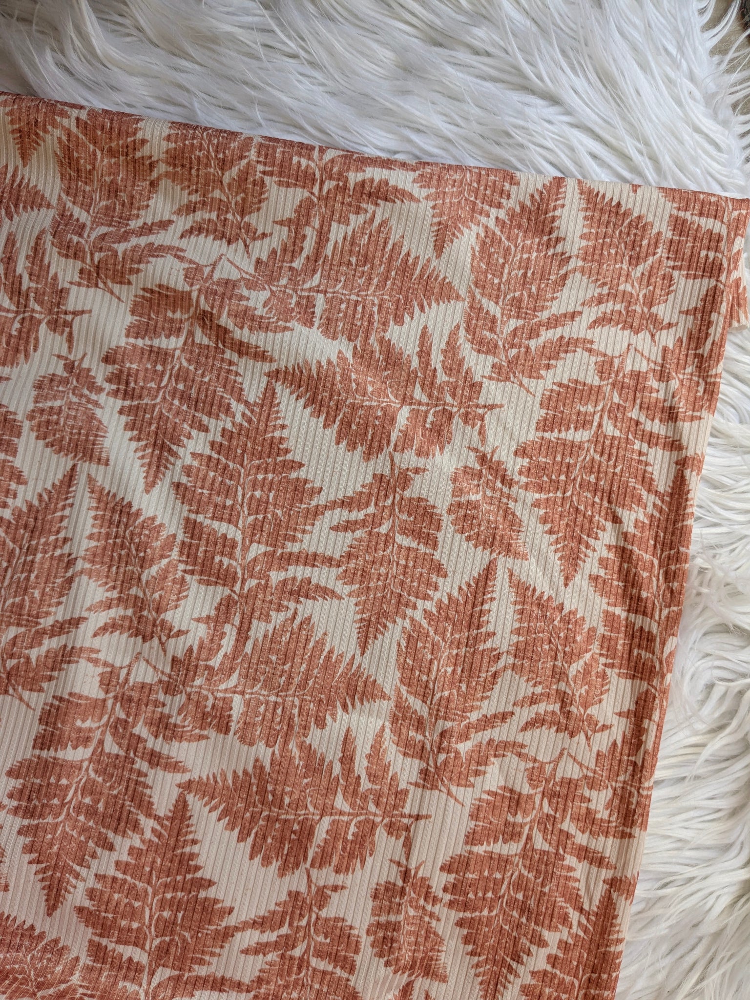 Custom Print |Rust Botanical Leaves Unbrushed Rib Knit|By the Half Yard