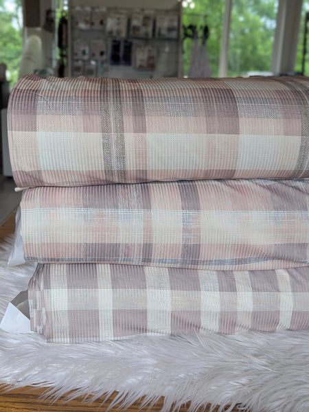 Distressed Neutral Plaid |Unbrushed Rib Knit|By the Half Yard