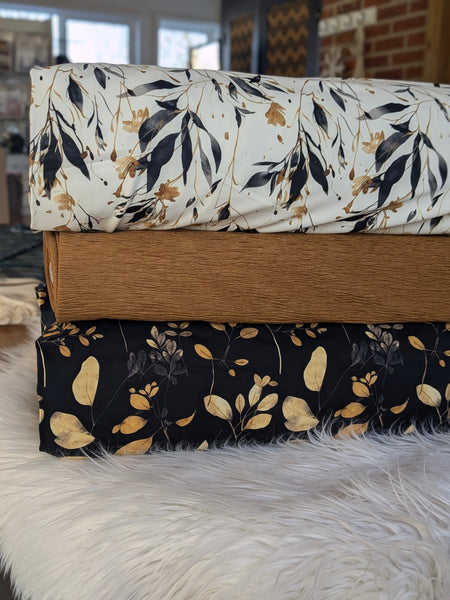 Gold & Black Leafy Print | Loulou Knit|By the Half Yard