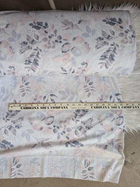 Peach & Periwinkle Watercolor Sprigs| Variegated  Rib Knit |By the Half Yard