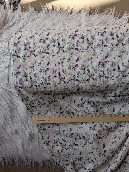 Purple Sprigs | Seersucker Poly Stretch | By the Half Yard