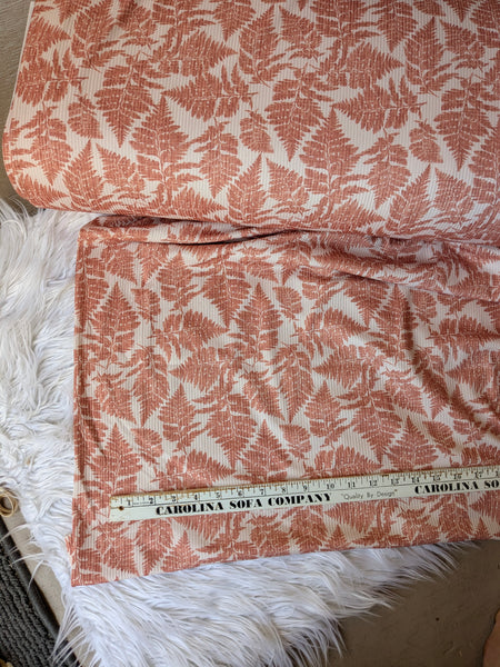 Custom Print |Rust Botanical Leaves Unbrushed Rib Knit|By the Half Yard