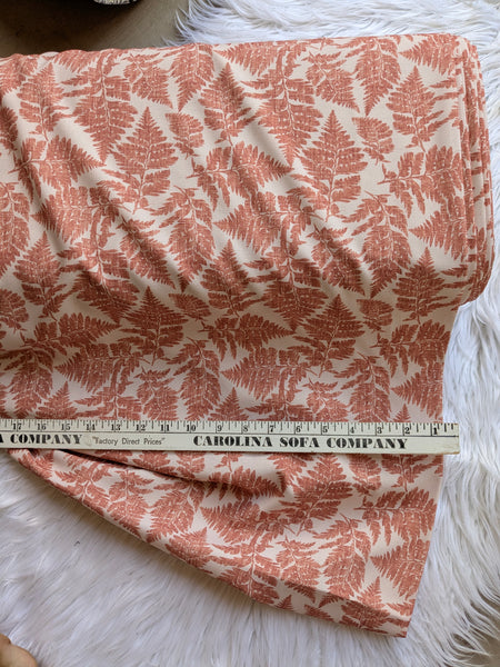 Custom Print|Rust Botanical Leaves |Polyester Slub Linen Look| By the Half Yard