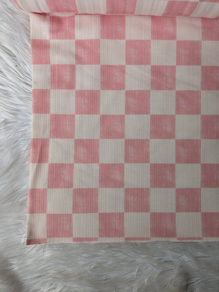 Pink Checkers| Variegated Soft Rib Knit|By the Half Yard