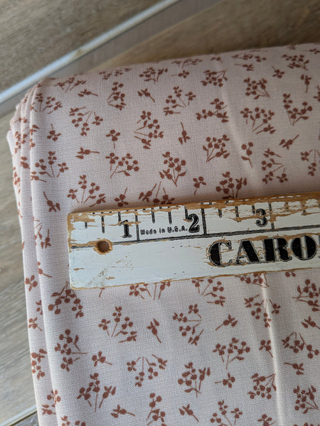 Custom Print| Petite Rust Sprigs on Cream  |Polyester Slub Linen Look| By the Half Yard