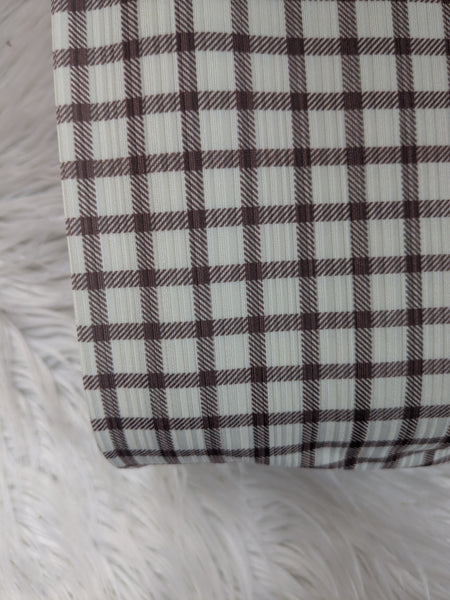 Chocolate Brown Small Windowpane Plaid |Unbrushed Variegated Rib Knit|By the Half Yard