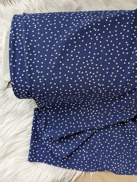 Summer Navy Polka Dots| Air Flow Polyester | By the Half Yard
