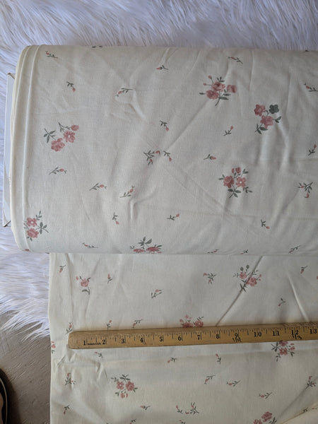 Dusty Pink Floral & Stems |Linen Cotton| By the Half Yard