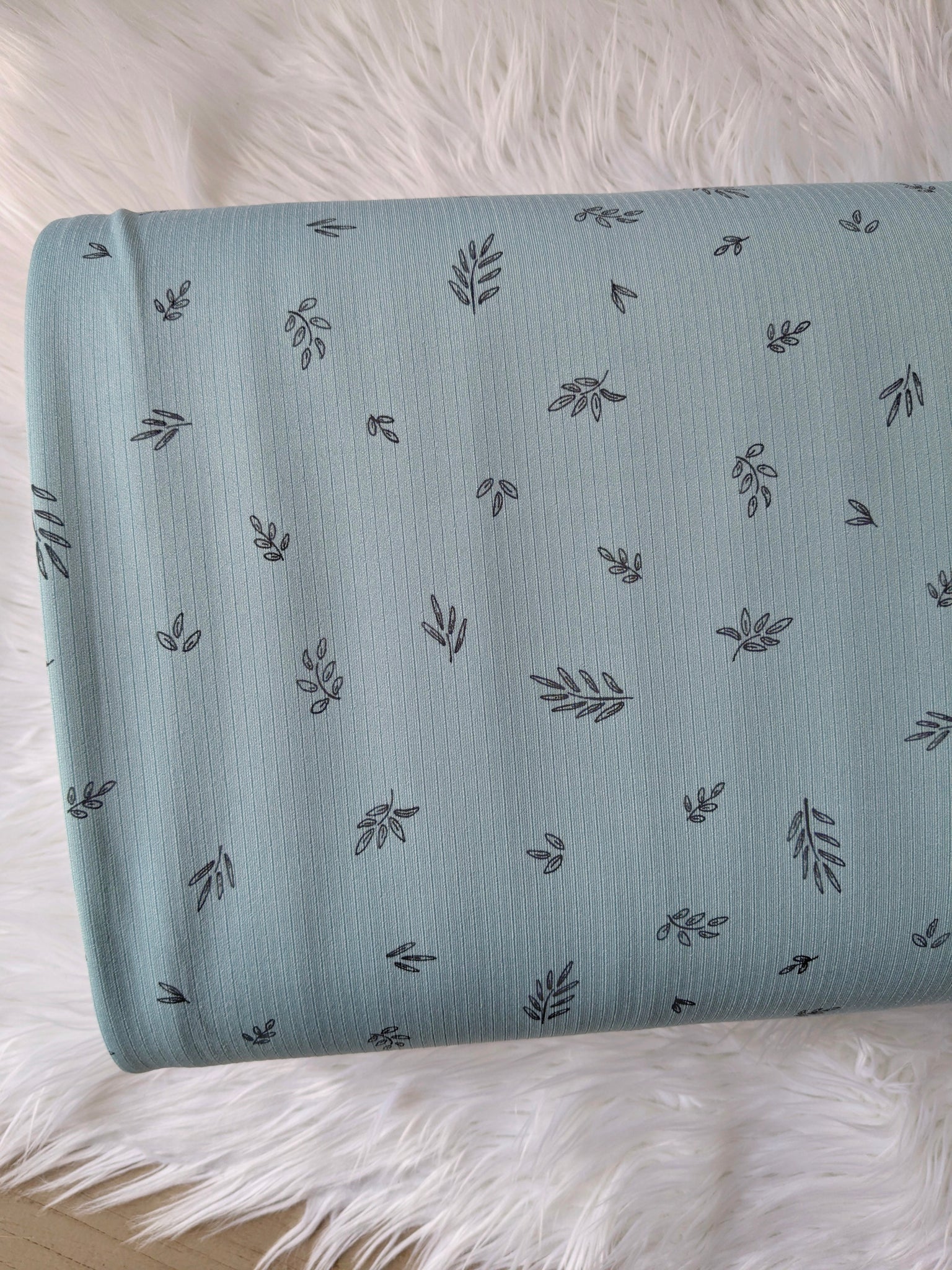 Black Sprigs on Light Blue|Classic Rib Knit |By the Half Yard