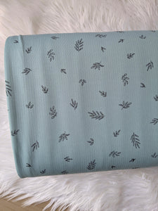 Black Sprigs on Light Blue|Classic Rib Knit |By the Half Yard