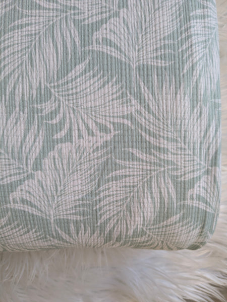 Palm Leaves on Soft Sage | Pointelle Rib Knit|By the Half Yard