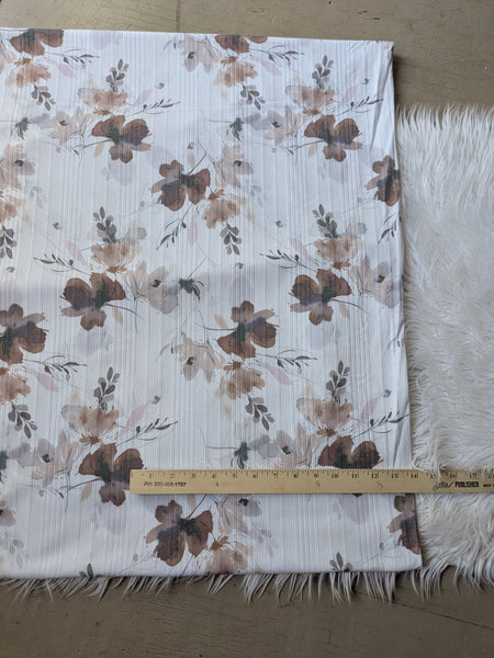 Rust & Mauve Watercolor Floral| Variegated Rib Knit |By the Half Yard