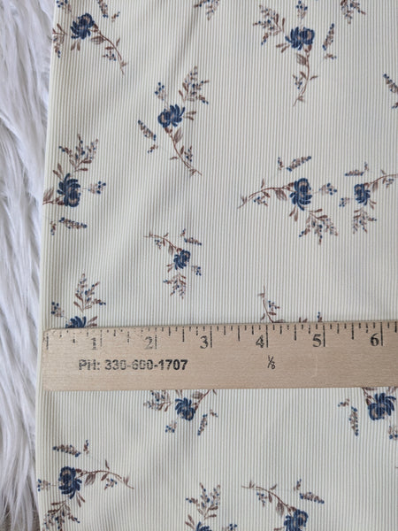 Navy Floral Sprigs | Mini Rib Knit |By the Half Yard